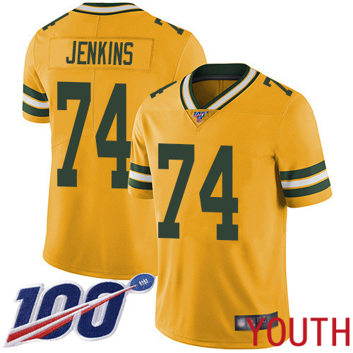 Green Bay Packers Limited Gold Youth 74 Jenkins Elgton Jersey Nike NFL 100th Season Rush Vapor Untouchable
